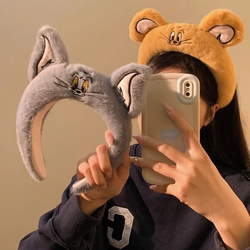 New Fall Winter Cute Cartoon Cat and Mouse Spa Headband – Soft Face Washing Hair Band for Makeup, Skincare & Facial Mask, Plush Hair Accessories for Women